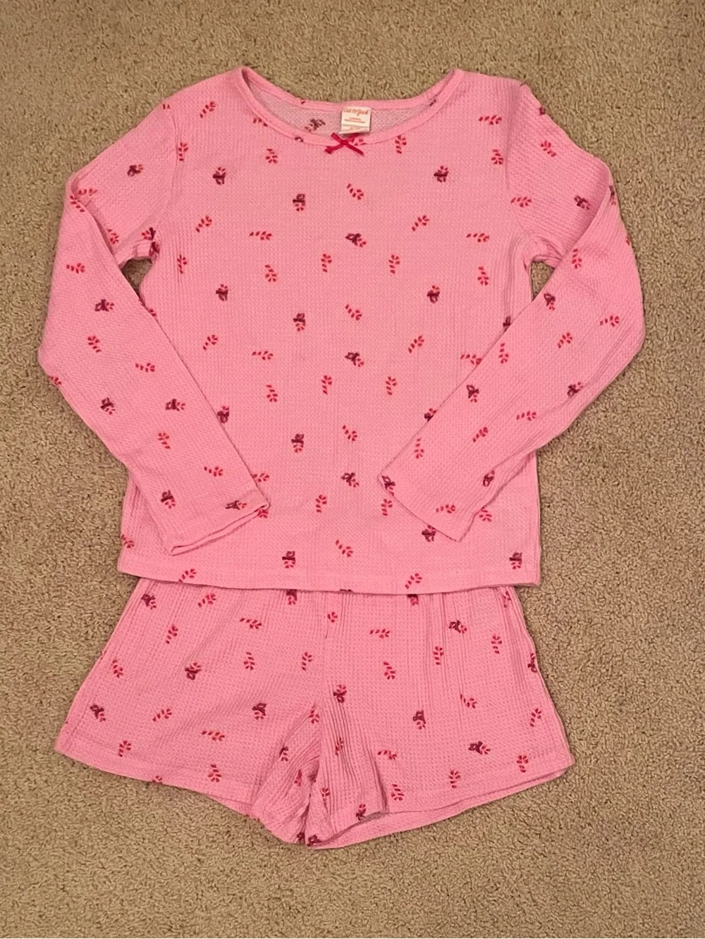 Girls' Pink Holiday Thermal Pajama Set Size XL (14)